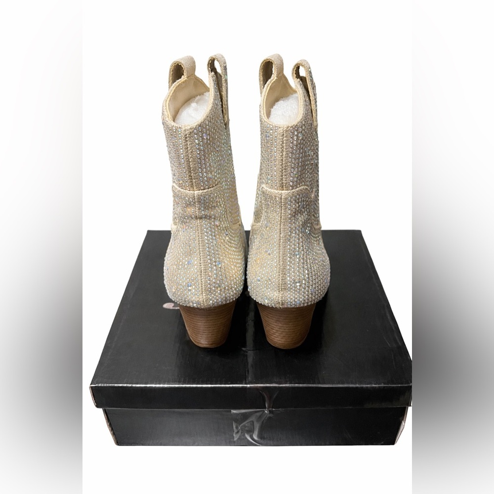 Champagne Rhinestone Western Style Ankle Boots Size 7.5 New In Box - Picture 4 of 5